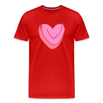 Menschliche Hände umarmen sich Pflegekraft - Männer Premium Bio T-Shirt - Rot - Vorne - Damien (186cm)
