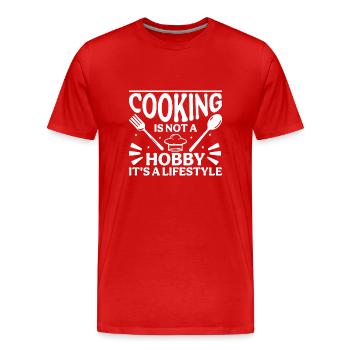 Cooking is not a hobby, but a lifestyle - Men's Premium Organic T-Shirt - red - Front - Damien (186cm)