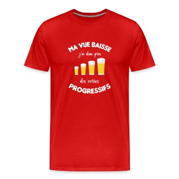 Ma vue baisse cadeau humour bière - T-shirt bio Premium Homme - rouge - Devant - Damien (186cm)