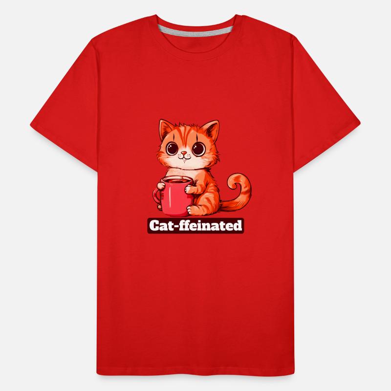 Funny Cat Drinking Coffee Men's Premium Organic T-Shirt