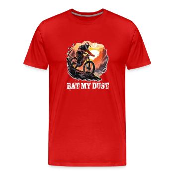Vélo de montagne de descente VTT Mangez ma poussière - T-shirt bio Premium Homme - rouge - Devant - Damien (186cm)