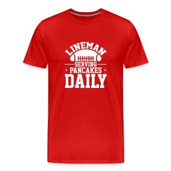 Lineman serves pancakes daily - Men's Premium Organic T-Shirt - red - Front - Damien (186cm)