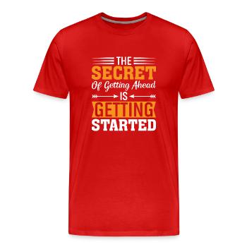 The secret of getting ahead lies in the beginning - Men's Premium Organic T-Shirt - red - Front - Damien (186cm)