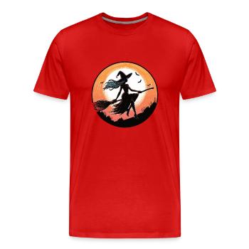 Sorcière sur un balai - T-shirt bio Premium Homme - rouge - Devant - Damien (186cm)