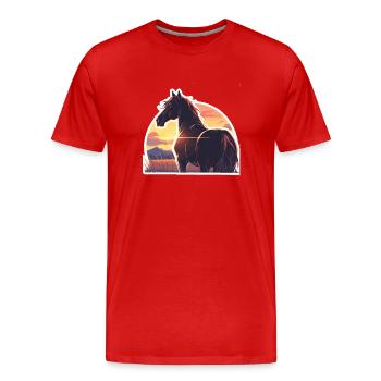 Horse, Retro, Horse, Sunset, Riding - Men's Premium Organic T-Shirt - red - Front - Damien (186cm)
