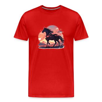 Horses, Black Horse, Horse, Sunset - Men's Premium Organic T-Shirt - red - Front - Damien (186cm)