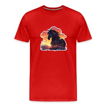 Chevaux, Cheval Noir, Cheval, Coucher De Soleil - T-shirt bio Premium Homme - rouge - Devant - Damien (186cm)