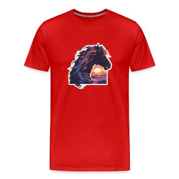 Chevaux, Cheval Noir, Cheval, Coucher De Soleil - T-shirt bio Premium Homme - rouge - Devant - Damien (186cm)