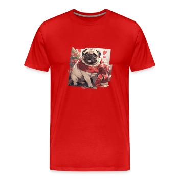 Pug Pug Dog Pug Christmas Pug Xmas - Men's Premium Organic T-Shirt - red - Front - Damien (186cm)