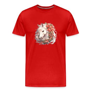Cheval, Chevaux, Noël, Équitation, Sports équestres - T-shirt bio Premium Homme - rouge - Devant - Damien (186cm)