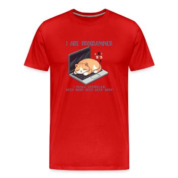 Je suis programmeur, gros chat endormi - T-shirt bio Premium Homme - rouge - Devant - Damien (186cm)