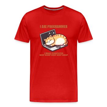 Ich bin Programmierer, fette schlafende Katze - Männer Premium Bio T-Shirt - Rot - Vorne - Damien (186cm)