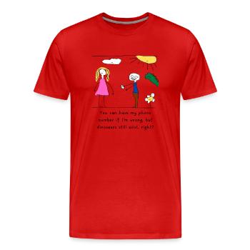 Flirting Phone Number Dinosaur - Men's Premium Organic T-Shirt - red - Front - Damien (186cm)