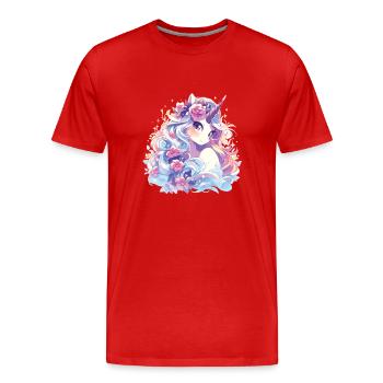 Einhorn Mädchen - Männer Premium Bio T-Shirt - Rot - Vorne - Damien (186cm)