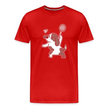 Hund spielt Badminton Hundeliebhaber - Männer Premium Bio T-Shirt - Rot - Vorne - Damien (186cm)