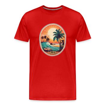 Surfen Strand Palme Sonnenschein Urlaub - Männer Premium Bio T-Shirt - Rot - Vorne - Damien (186cm)