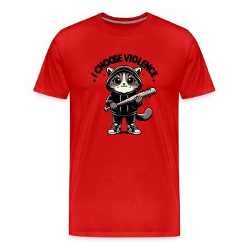 Je choisis la violence Chat I Amoureux des chats I Antisocial - T-shirt bio Premium Homme - rouge - Devant - Damien (186cm)