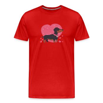 Funny Dog Lover Cute Dachshund Hearts - Men's Premium Organic T-Shirt - red - Front - Damien (186cm)