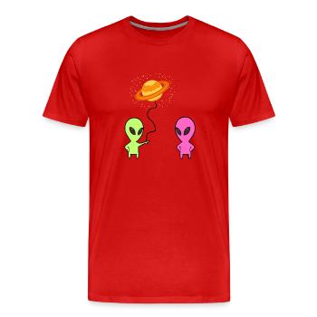 Romantic extraterrestrial couple gives a balloon - Men's Premium Organic T-Shirt - red - Front - Damien (186cm)