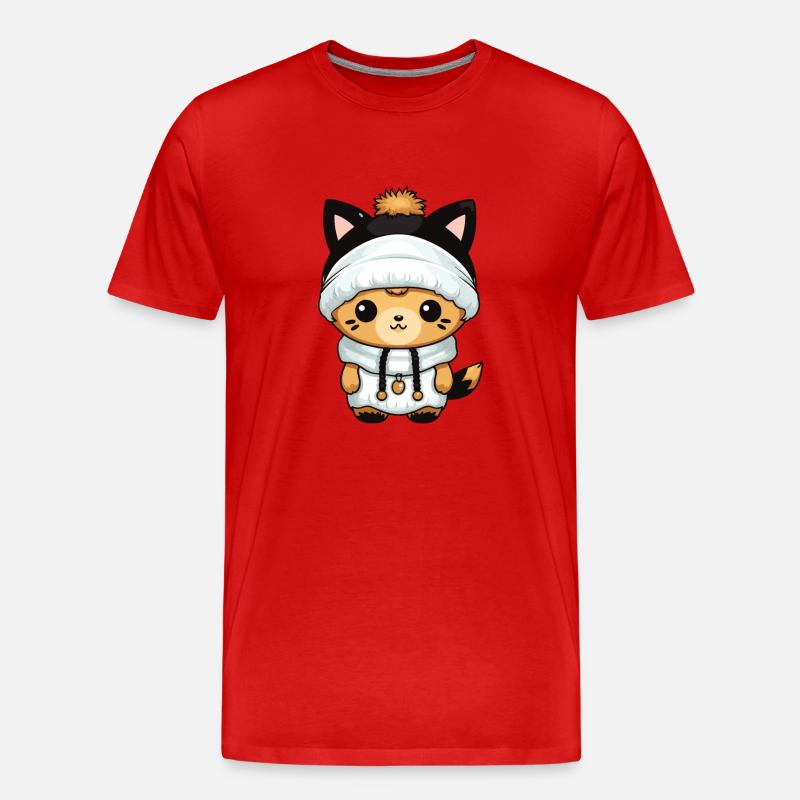 Fuchs Winter Comic - Männer Premium Bio T-Shirt - Rot
