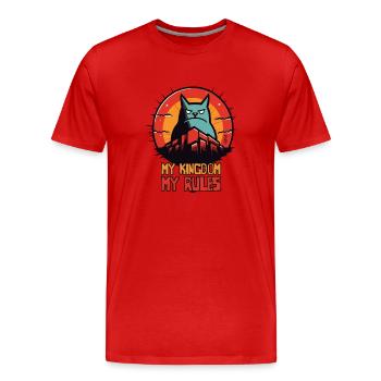 Herrscher der Comic Kunst, übergroß, Stadt, Katze - Männer Premium Bio T-Shirt - Rot - Vorne - Damien (186cm)