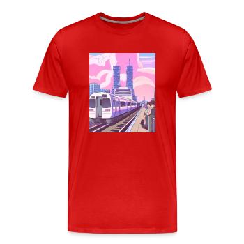 Japan Train Station - Men's Premium Organic T-Shirt - red - Front - Damien (186cm)