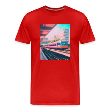 Train Japan Railway Station - Men's Premium Organic T-Shirt - red - Front - Damien (186cm)