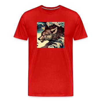 Wolf Japanese - Men's Premium Organic T-Shirt - red - Front - Damien (186cm)