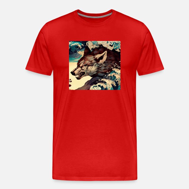 Wolf Japanisch - Männer Premium Bio T-Shirt - Rot