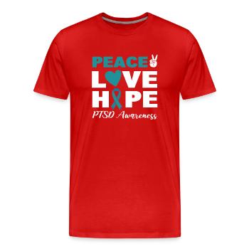 Peace Love Hope PTSD Awareness Psychiater - Männer Premium Bio T-Shirt - Rot - Vorne - Damien (186cm)