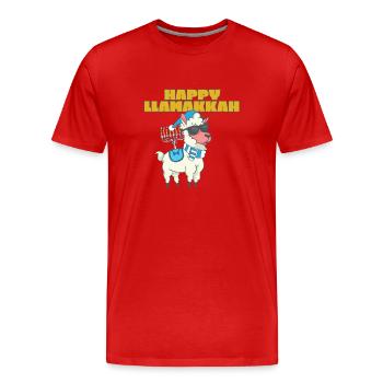 Happy Llamakkah Hanukkah Jewish Chrismukkah Llama - Männer Premium Bio T-Shirt - Rot - Vorne - Damien (186cm)