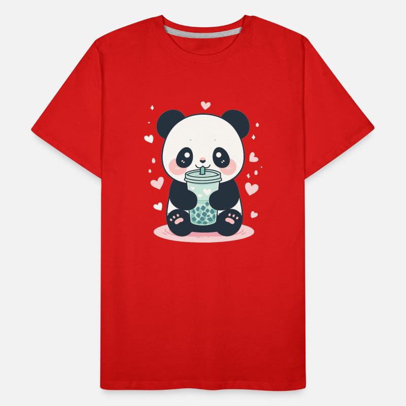 Kawaii Panda Drinks Boba Bubble Tea Chibi Men's Premium Organic T-Shirt