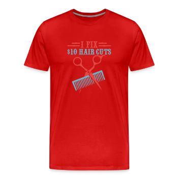 Je répare les coupes de cheveux à 10 $ Coupe de cheveux de de salon de coiffure - T-shirt bio Premium Homme - rouge - Devant - Damien (186cm)