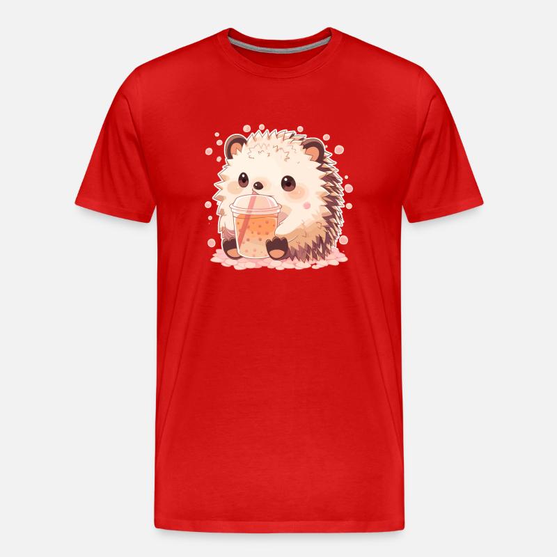 Kawaii Hedgehog Drinks Boba Bubble Tea Chibi - Men's Premium Organic T-Shirt - red