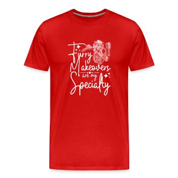 Le toilettage des animaux de compagnie, les relookings à fourrure sont ma spécialité - T-shirt bio Premium Homme - rouge - Devant - Damien (186cm)