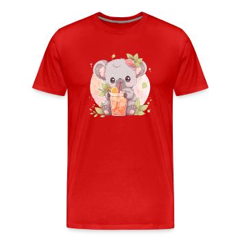 Kawaii Koala trinkt Boba Bubble Tea Chibi - Männer Premium Bio T-Shirt - Rot - Vorne - Damien (186cm)