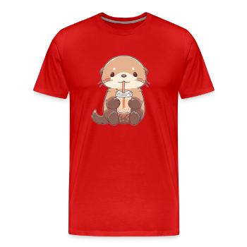 Kawaii Loutre Boissons Boba Bubble Tea Chibi - T-shirt bio Premium Homme - rouge - Devant - Damien (186cm)