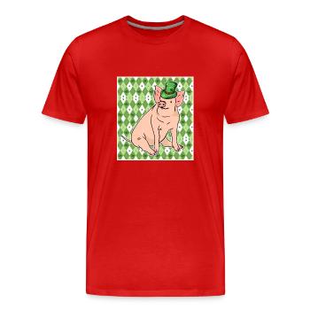 Glücksschwein - Männer Premium Bio T-Shirt - Rot - Vorne - Damien (186cm)