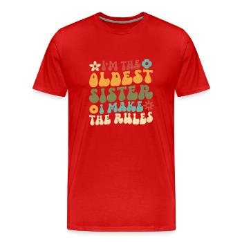 Je suis la sœur aînée, je fais les règles - T-shirt bio Premium Homme - rouge - Devant - Damien (186cm)