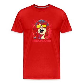Pop Art Femme combattante de la liberté avec des lunettes de soleil - T-shirt bio Premium Homme - rouge - Devant - Damien (186cm)