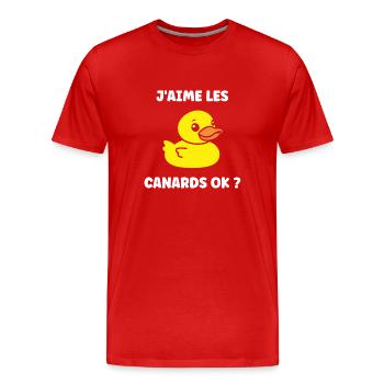 J'aime les canards - T-shirt bio Premium Homme - rouge - Devant - Damien (186cm)
