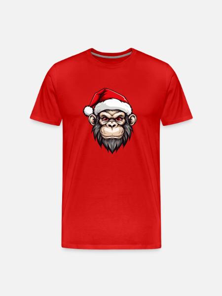 Monkey Head Christmas Xmas - Men's Premium Organic T-Shirt - red