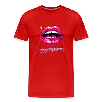 Embrasse-moi, Peter, sur mes lèvres gonflées - T-shirt bio Premium Homme - rouge - Devant - Damien (186cm)