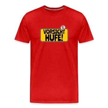 Achtung Pferde: Vorsicht Hufe - Männer Premium Bio T-Shirt - Rot - Vorne - Damien (186cm)