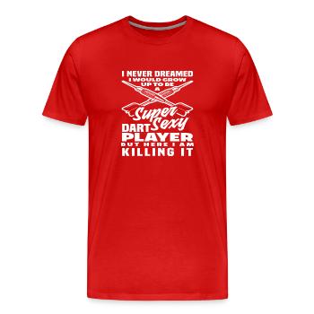 Sexy Dart Player - Men's Premium Organic T-Shirt - red - Front - Damien (186cm)