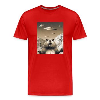 Alien UFO Invasion Selfie Beaver - Men's Premium Organic T-Shirt - red - Front - Damien (186cm)