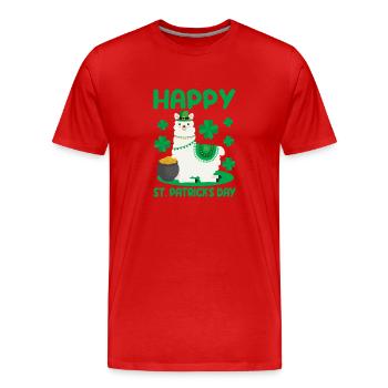 Glücklich St. Patricks Day Llama Grün Alpaka Lucky - Männer Premium Bio T-Shirt - Rot - Vorne - Damien (186cm)