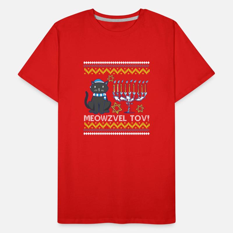 Meowzel Tov Hanoukka Ugly Noël Pull Chat T-shirt bio Premium Homme