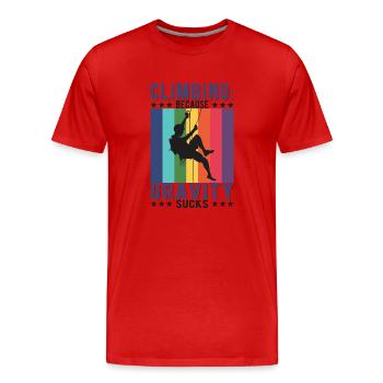 Climbing: Because gravity sucks - Men's Premium Organic T-Shirt - red - Front - Damien (186cm)