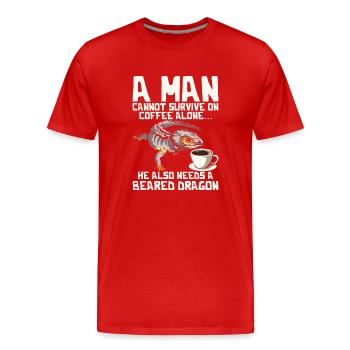 Un homme ne peut pas survivre uniquement avec du café - T-shirt bio Premium Homme - rouge - Devant - Damien (186cm)